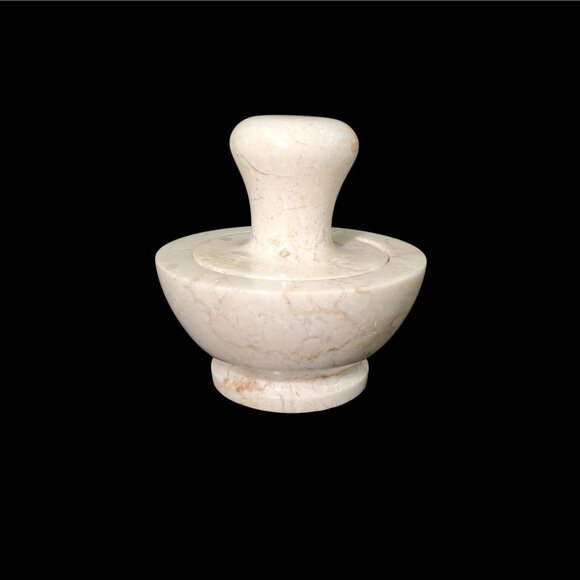 White Marble Mortar & Pestle Set Herbs Spice Grinder Pill Crusher Mushroom Shape - Picture 3 of 10